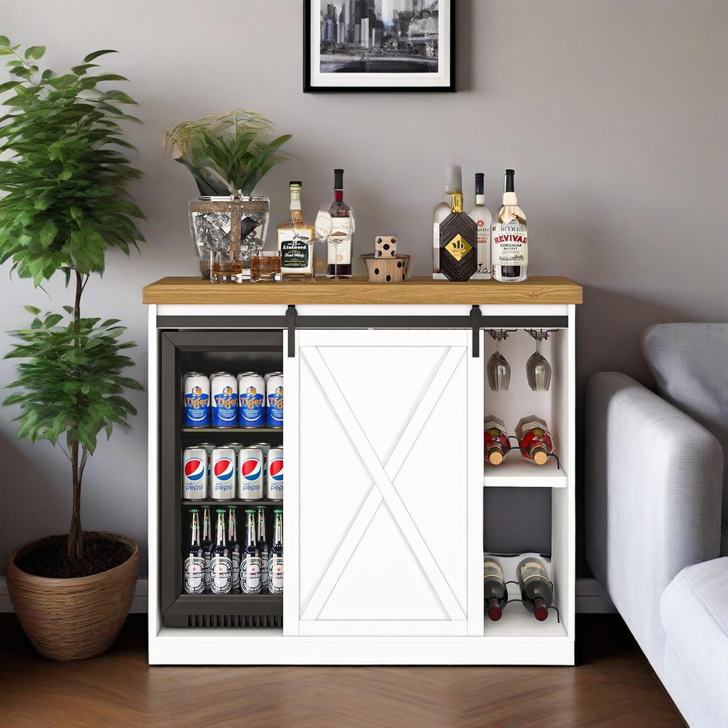 Commercial Kitchen Fridge - Customizable Coffee Bar Cabinet with Fridge