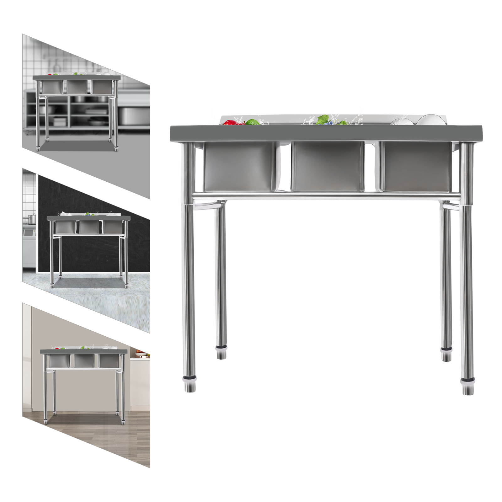 Stainless Steel Sink, 3 Sink C - огляд і ціна Commercial Kitchen Taps