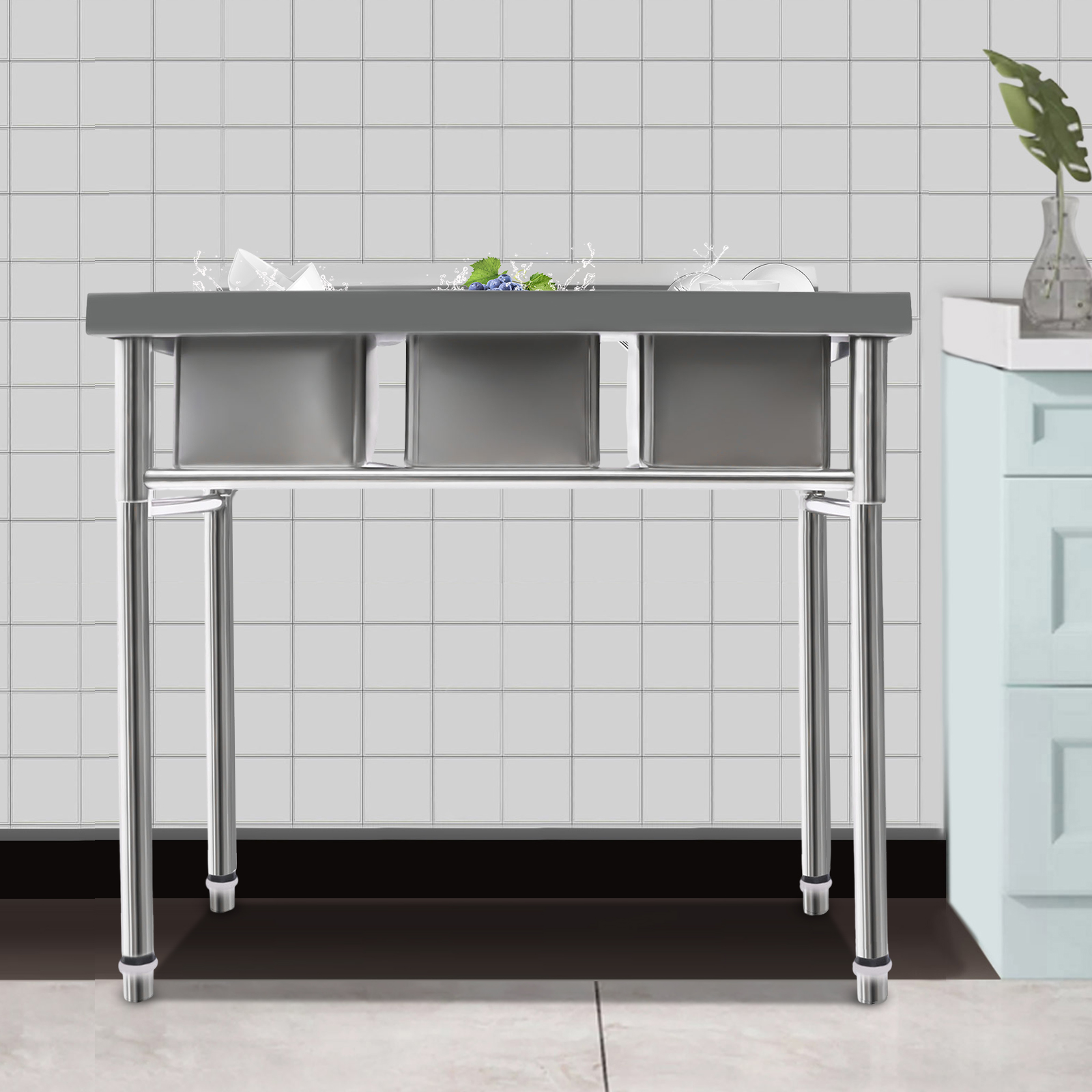 Stainless Steel Sink, 3 Sink C - огляд і ціна Commercial Kitchen Taps